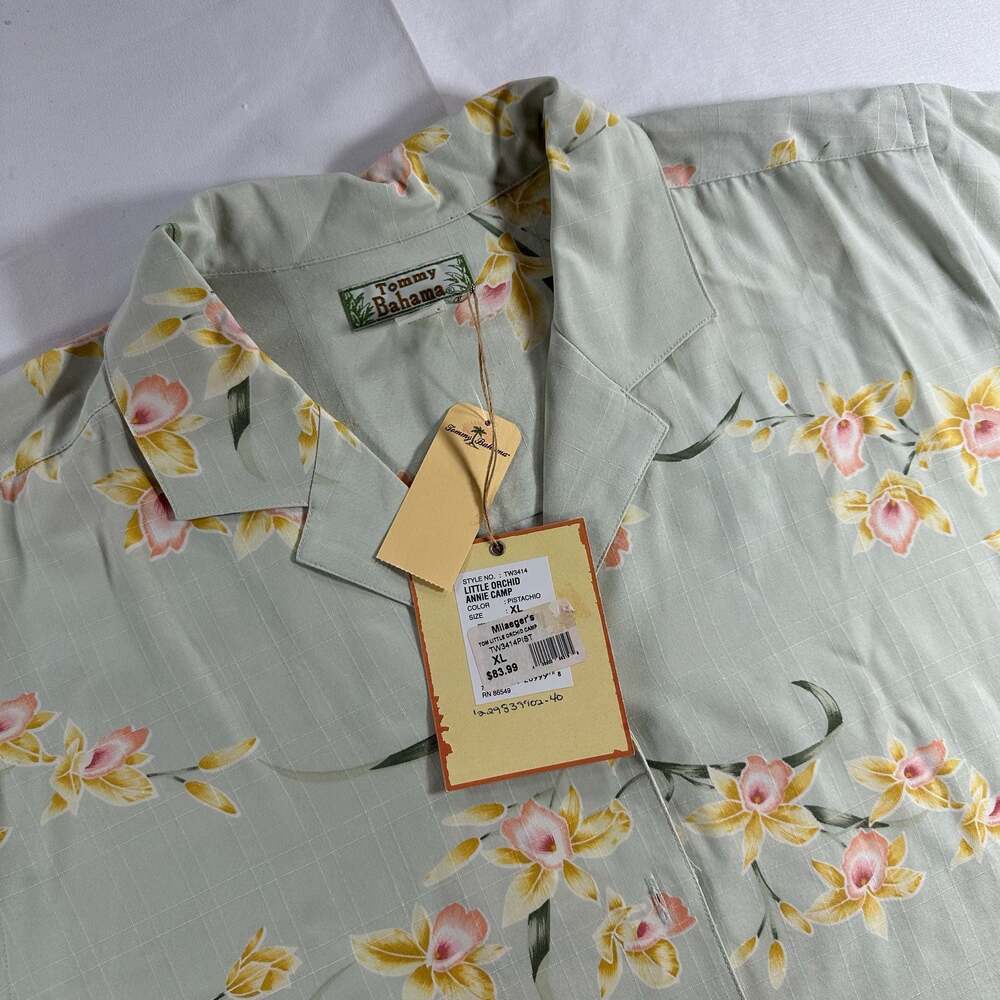 Tommy Bahama Little Orchid Annie Camp Short Sleeve Silk Shirt XL Hawaiian